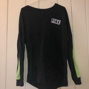 PINK long sleeve with green mesh strips on sleeves